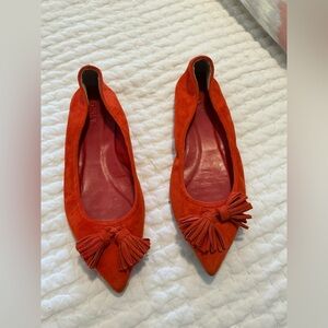 J. Crew Vibrant Orange Suede Lottie Loafers with Tassels